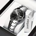 Oruss 1853 Pack of 2 Quartz Couple Watch Chain straps silver Chain and black Dial with Time, Date and Day Function. 