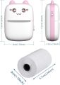 Pocket Inkless Mini Printer - 12 x Sticky Paper Roll & 12 x Thermal Paper Roll - Thermal Portable Bluetooth Wireless Mini Printer For Kids - For Photo, Picture, Office Receipt, Label Note, QR Code - Compatible With IOS & Android - Pink & Blue. 