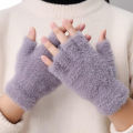 Girls Soft Half Finger Gloves Plush Fingerless Gloves.. 