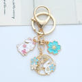 Handmade Rabbit Keychain Decorative Pink Purple Enamel Keychain Blue Korean Fashion Cherry Blossom Keychain for Daily Use. 