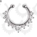Women's Fashion Punk Rhinestone Inlaid U-shaped Fake Septum Clicker Nose Rings. 