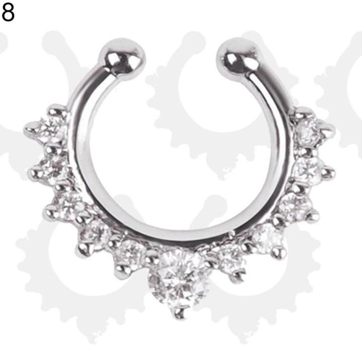 Women's Fashion Punk Rhinestone Inlaid U-shaped Fake Septum Clicker Nose Rings