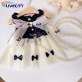 Adorable Cat Princess Dress with Bow-knot Faux Pearl Design Extra Soft Summer Ready Pet Outfit. 