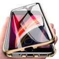 For iPhone SE 2020 Casing 360° Full Body Transparent Tempered Glass with Magnetic Adsorption Metal Bumper Case Cover. 