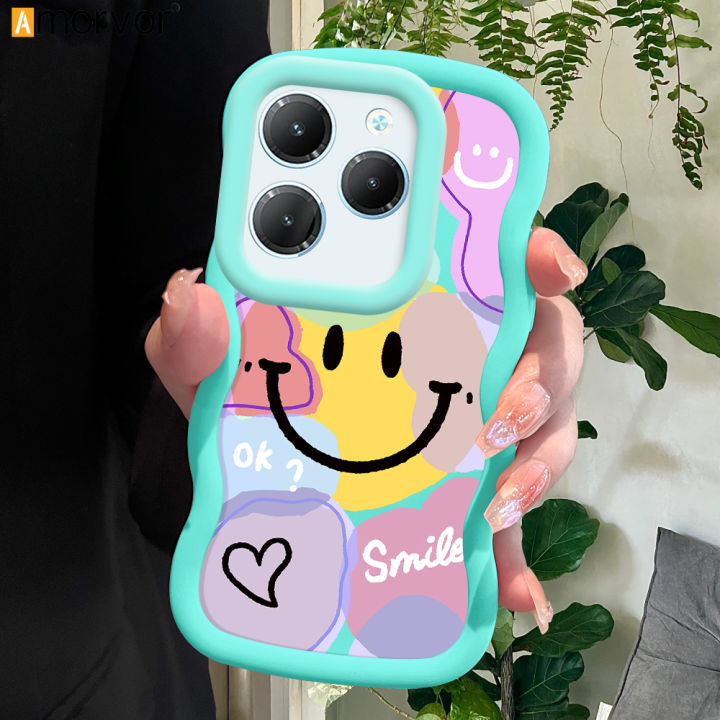 AMORVOR for Infinix Hot 40 Pro Tecno Spark 20 Pro Back Cover Smile Color Graffiti Pattern Luxury Phone Case Macaron Wave Soft Silicone Mobile Cover