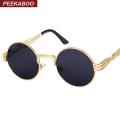 Peekaboo vintage retro gothic steampunk mirror sunglasses gold and black sun glasses vintage round circle men UV gafas de sol. 