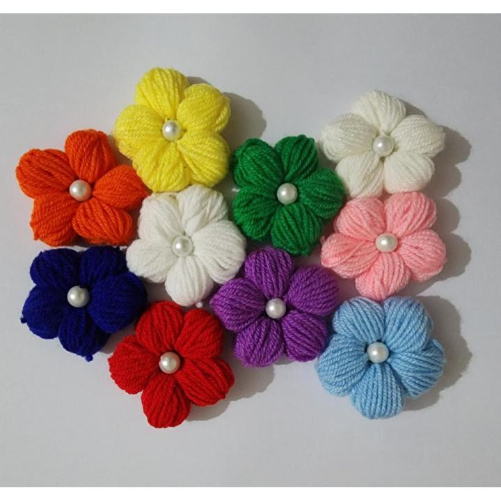 Crochet Puff Flowers, MultiColour Pack of 10 Hair Accessories (Gift) Sweater Handmade