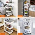 Kitchen Storage Trolley, Plastic Serving Rolling Cart Basket Tray with Wheels, for Bedroom Bathroom Office. 