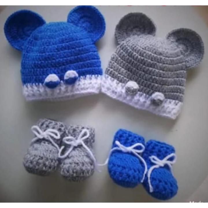 Crochet Teddy Bear style Baby Shoes And Cap Set For Winters