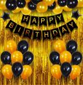 Happy Birthday Banner Decoration Kit - 44Pcs Set for Boys Husband Balloons Decorations Items Combo with Metallic Balloons and Foil Curtain. 