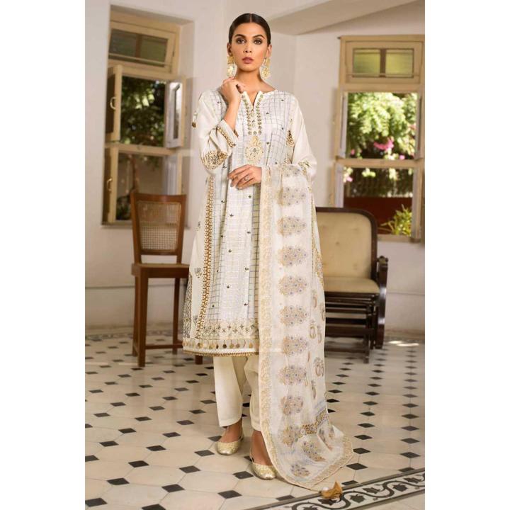"GUL Ahmed Feroze Off.White Unstitched - 3 PCs Suit for Women"