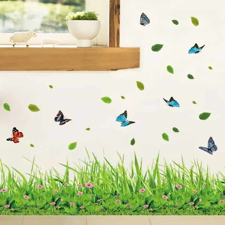 3D%20Green%20Grass%20Colorful%20Butterfly%20Flower%20Skirting%20Wall%20Stickers%20Living%20room%20Bedroom%20Bathroom%20Vinyl%20Decals%20Art%20Home%20Decoration%20-%20Image%204
