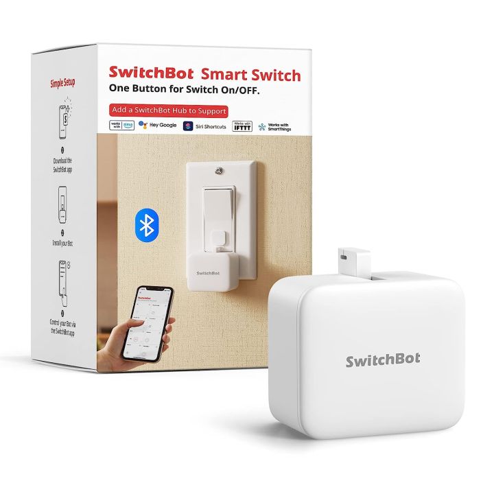 SwitchBot Smart Switch Button Pusher - Fingerbot for Automatic Light Switch, Timer and APP Bluetooth Remote Control, Works with Alexa, Google Home, IFTTT When Paired with SwitchBot Hub (White)