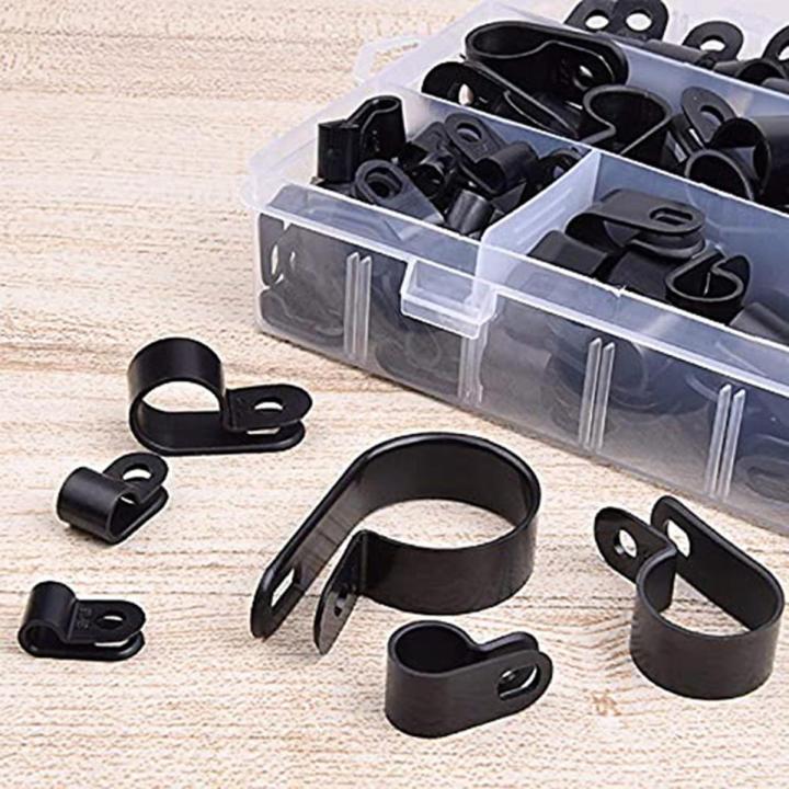 200Pcs R-Type P-Type Cable Clamps Nylon Wire Clip Assortment Kit