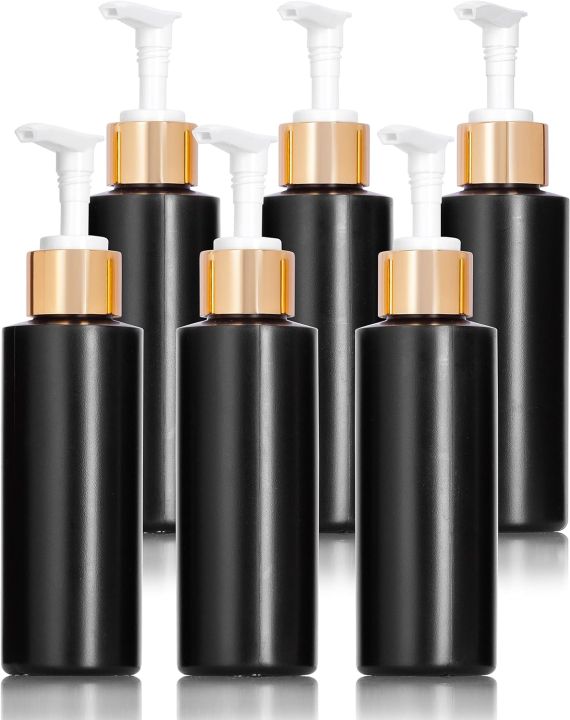 Pack of 6 Hair Oil Empty Pump Bottles 100ml Black Empty Plastic Pump Bottles / Empty Lotion Pump Bottle / Empty Shampoo Pump Bottles / Makeup Bottle Pump Spray Bottle for Hand Wash