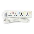 4 Way Universal Power Extension Socket With Individual Switches & Indicator, 5 Meter Cable (1.00mm) x 3 Core, Suchko 2 Round Pin Plug. 