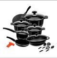 SONEX Deluxe Plus Gift Pack 18 Pieces Die Cast PTF Non Stick Coating with Glass Lid Black. 