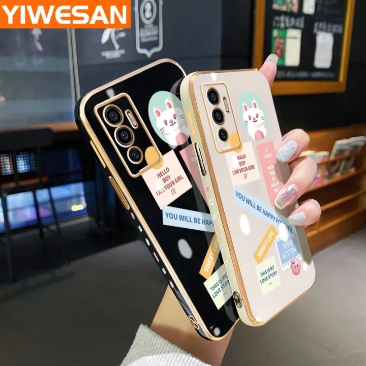 YIWESAN%20For%20vivo%20V23E%205G%20V23E%204G%20Case%20Fashion%20Words%20Rabitt%20Side%20Edge%20Pattern%20Luxury%20Plating%20Soft%20Silicone%20Protection%20Phone%20Cases%20-%20Image%202
