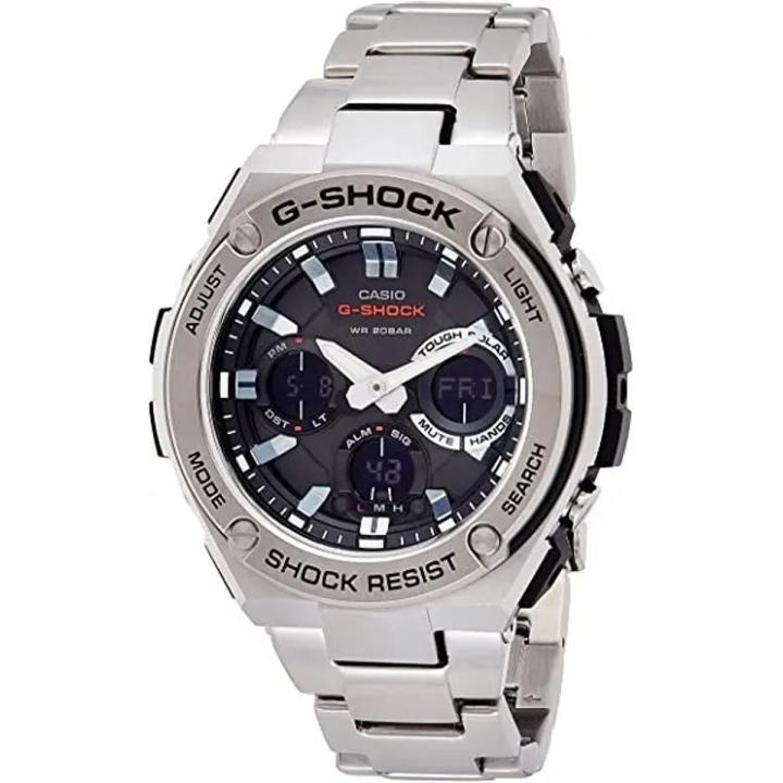 Casio G Shock Black Analog Solar Powered Silver Stainless Steel Band Watch-GST-S110D-1ADR