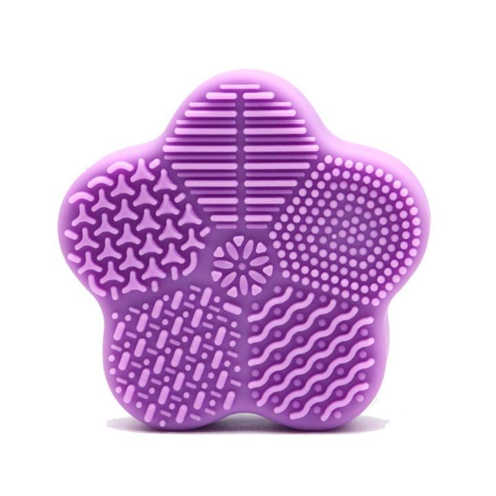 Purple-Makeup Brush Cleaning Pad Wet and Dry Use Brush Washing Mat Silicone Mat for Brush Cleaning Remove Cosmetics Makeup Pigment