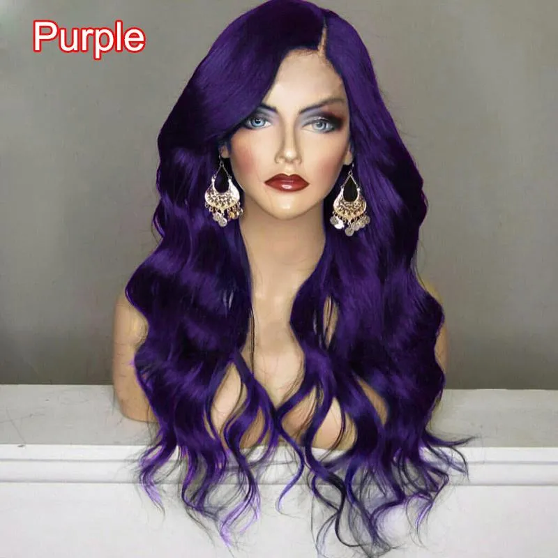 Fancy Red Purple Long Wavy Curly Hair Women Cosplay Costume Wigs Hair Weaving Cap Daraz.pk