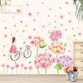 XL8215 cute flowers bicycle girl wall stickers for kids rooms nursery baby bedroom children art wall decals home decorations. 