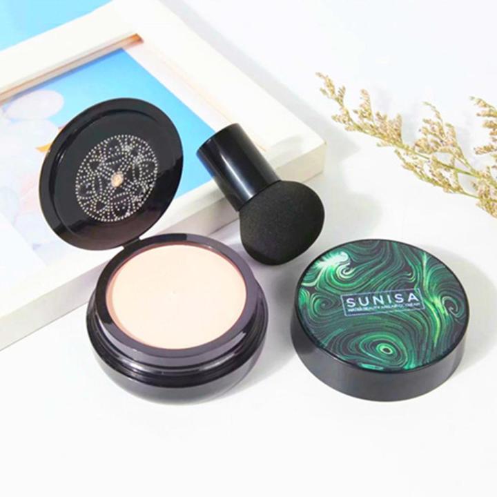 Sunisa Mushroom Head Foundation,Air Cushion CC Cream BB Cream, Moisturizing Concealer, Bright Makeup Base Long Lasting with Mushroom Makeup Sponge, Easy to Apply, Package may vary