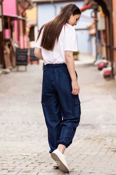 Armonika%20Women's%20Navy%20Blue%20Elastic%20Waist%20Pocket%20Trousers%20ARM-19Y001055%20-%20Image%204