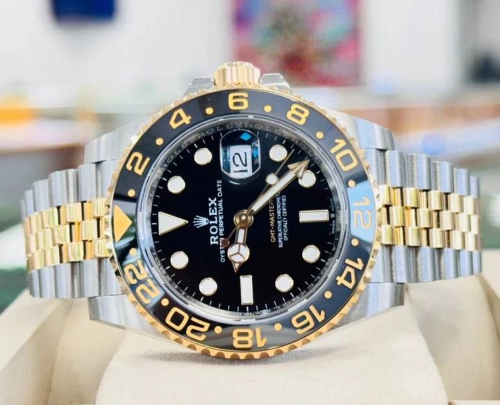 Two-Tone Luxury GMT Watch – Black Dial & Gold Bezel | Premium Men’s ...