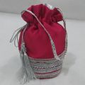 traditional potli gol bag clutch with silver lace. 