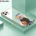 Jizetin (Free Lanyard) for iPhone 11 Pro Back Cover Girl In Hat Luxury 6D Plating Case Side Pattern Soft Silicone Square Phone Cases. 