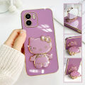 TA for Redmi A1 A2 Back Cover Hello Kitty Mirror Folding Bracket Luxury Plating Case Soft Silicone Square Phone Case for Girls. 