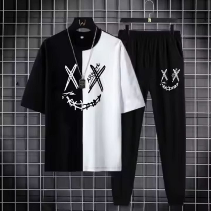 Tracksuit%20for%20Men%20Summer%20Very%20Soft%20and%20Comfortable%20Fabric%20Stylish%20&%20Smiley%20Printed%20%20Stylish%20&%20Trendy%20Black%20&%20White%20Color%20-%20Image%204