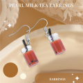 (GGBR) Funny Lemon Tea Pearl Milk Tea Earrings Bubble Tea Funny Dangle Earrings for Women ,Pink. 