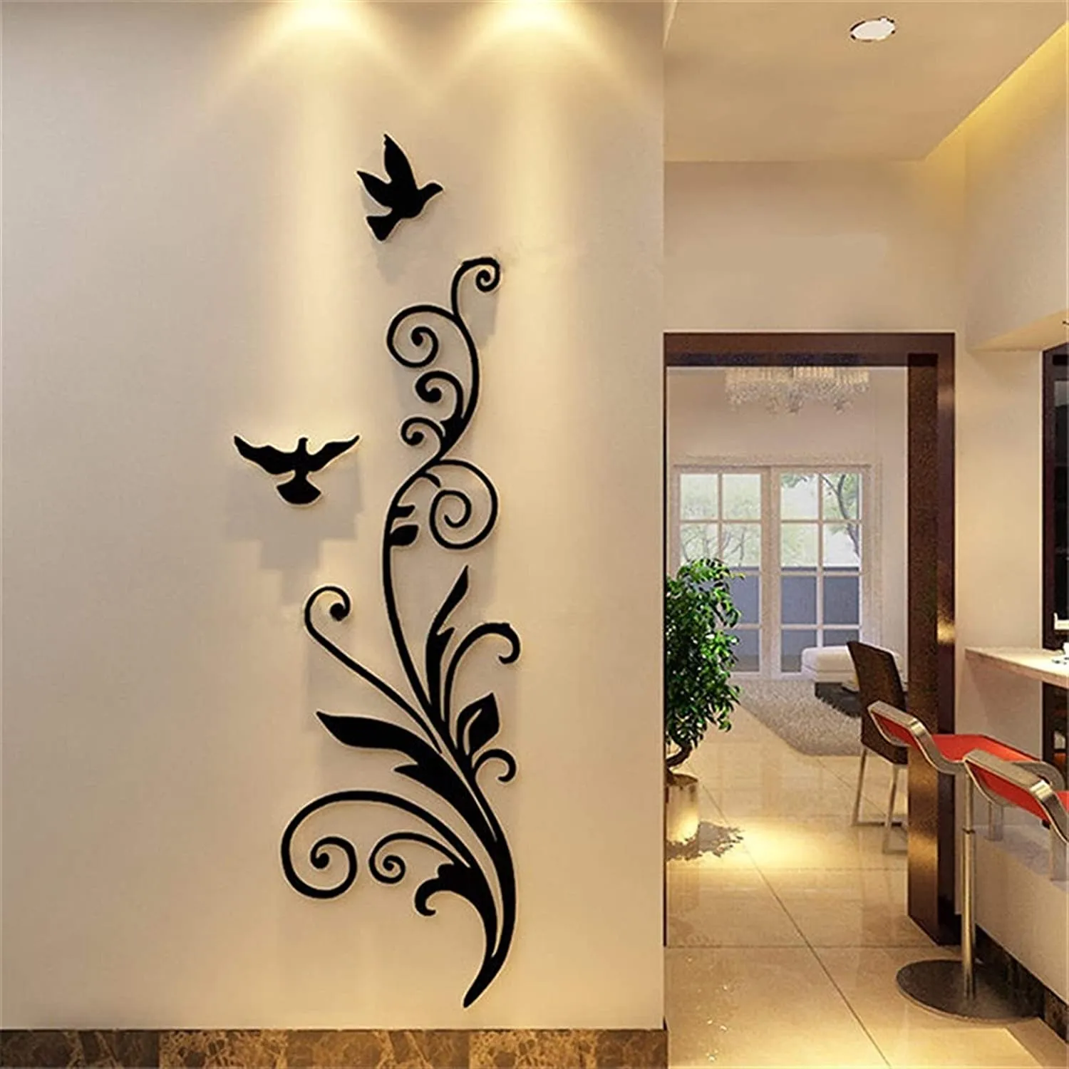 Sparrow with pretty leave wooden wall art