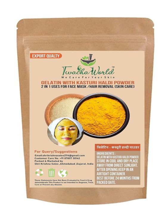 Gelatin with Kasturi Haldi (Wild Turmeric) Powder (2 in 1 Uses) for DIY Face Mask/Peel Off Mask/Hair Removal (Skin Care) 100 GM