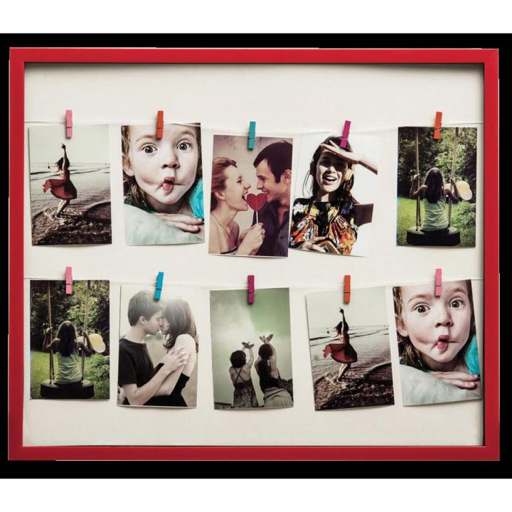 Washing Line Photo Frame, 10 Peg, Deep Red Plastic Frame - Premier Home- SKU 2300773
