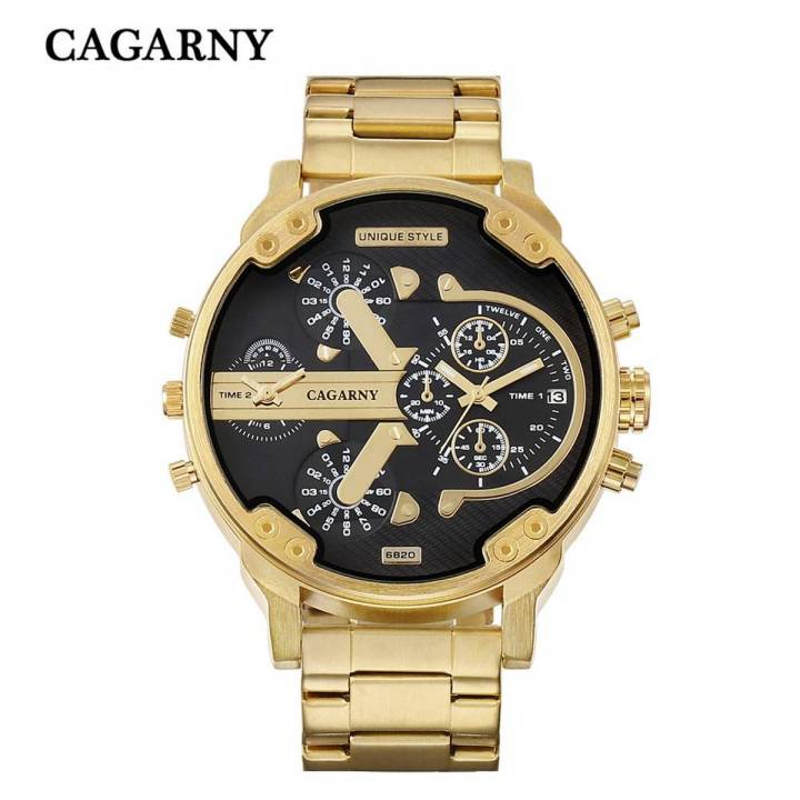 OIMG Cagarny Men Business Quartz Watch Stainless Steel Band Wrist Watch  Exquisite Big Dial Watches