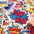 50pcs BAM POW WOW BOOM BANG OMG OOP Explosion Cloud Style Anime Slogan Stickers Pack for Phone Laptop Luggage Skateboard Sticker. 