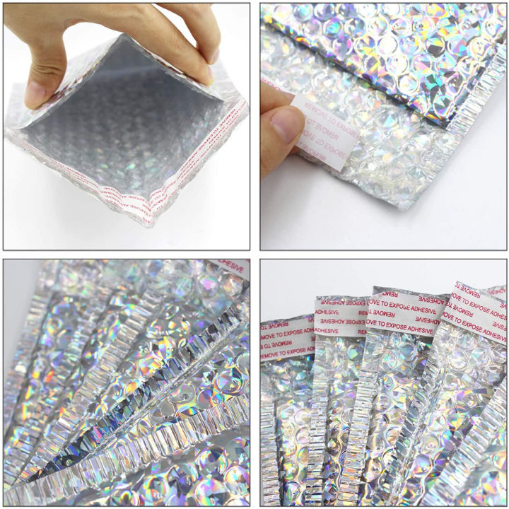 Shipping Bag Self Seal Padded Envelopes Package Packing Bags for Retailers 20Pcs Holographic Poly Bubble Mailers Mail Bags Jewelry