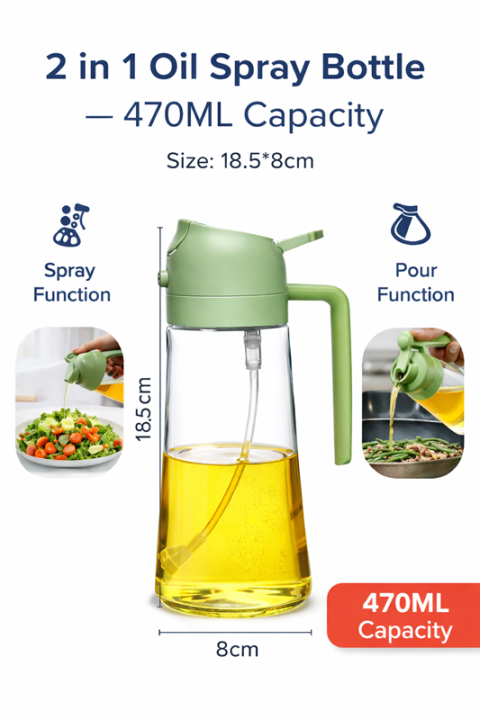 2 in 1 Oil Spray bottle- 470ML-Food grade glass bottle