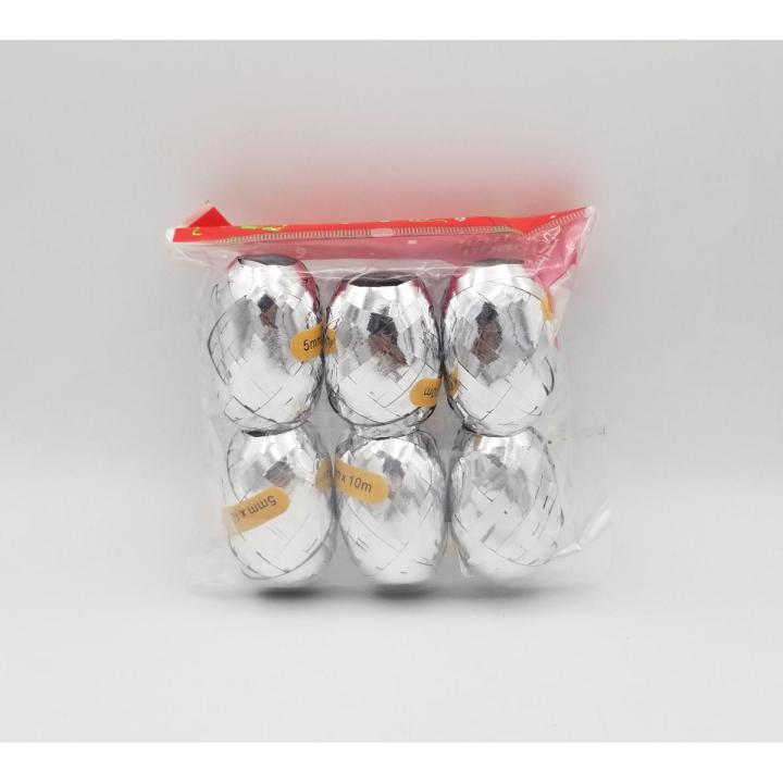 SILVER RIBBON EGGS FOR BALLOONS ( PACK OF 6 RIBBON )
