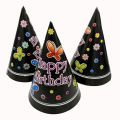 BLACK COLOR BUTTERFLY THEME BIRTHDAY PARTY CAPS - PACK OF 10 BIRTHDAY CAPS - BUTTERFLY BIRTHDAY CAPS. 