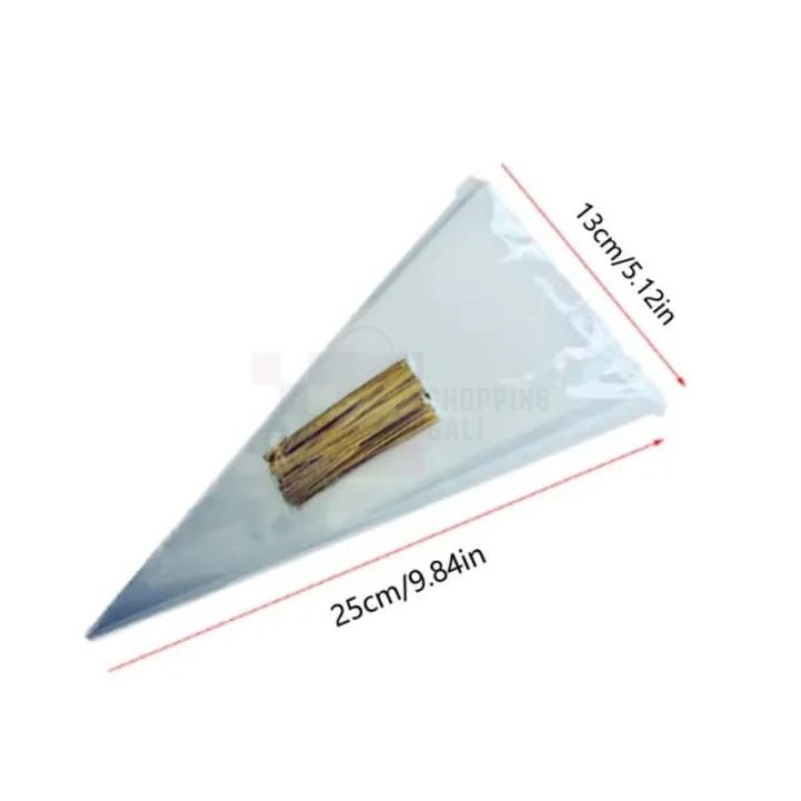 CLEAR CONE SHAPE CANDY BAGS - POPCORN BAGS - WEDDING BAGS - FLOWER BAGS - CONE SHAPE BAGS - PACK OF 25