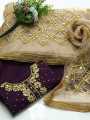 3Pc Heavy Pure Handmade Dress Wedding Wear Kattan Silk Beautiful Handmade Mooti Crystal Work & Kundan Work Shirt  Net Mirroe Work Dupatta With 4 Sided Gotta Lase  Kattan Silk Plain Trouser. 