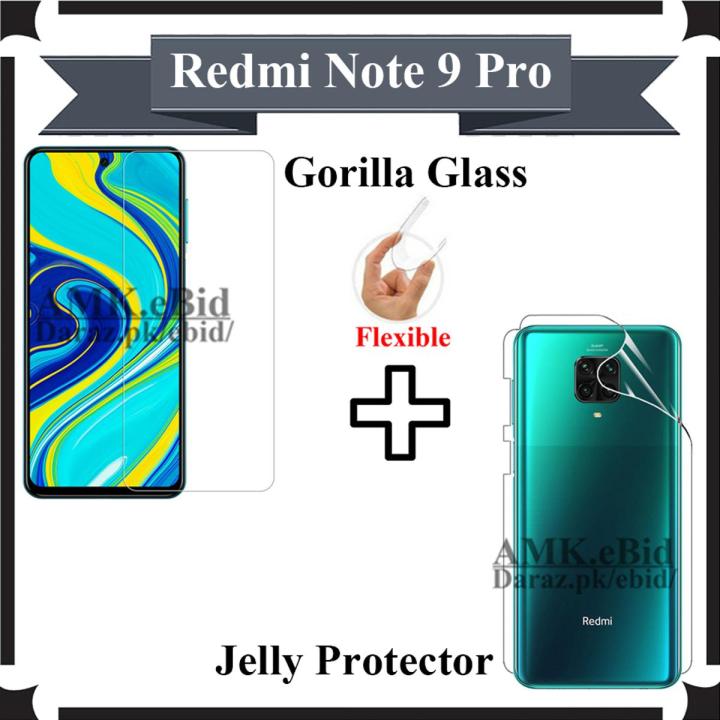 Xiaomi Redmi Note 9 Pro Unbreakable Gorilla Glass Screen Protector + Back Jelly Protector Clear Soft Film Protection Hydrogel Film Protector For Note 9 Pro