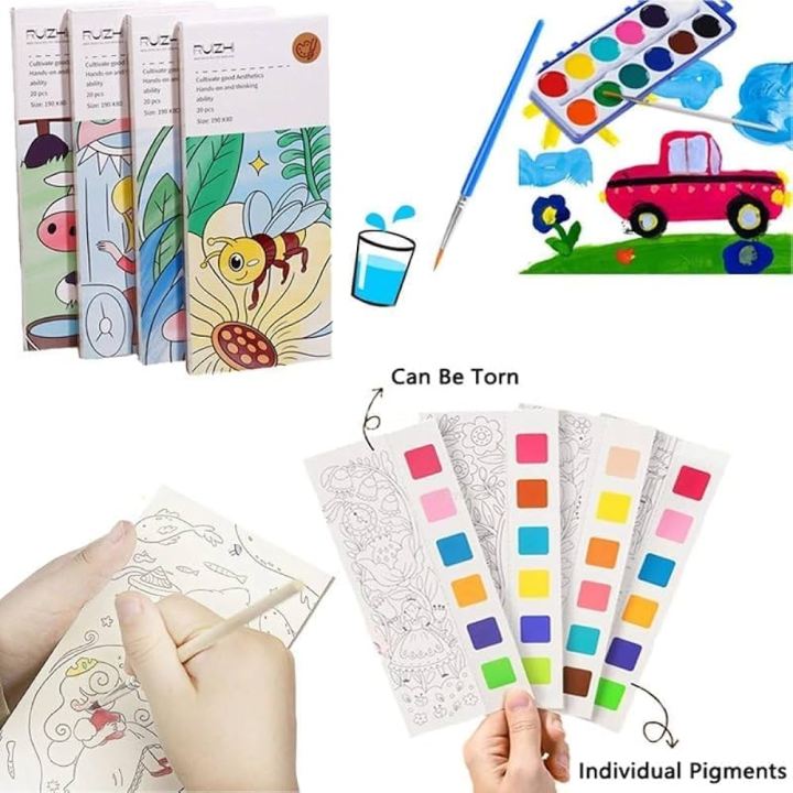 Pocket Watercolor Painting Book, DIY Magic Water Coloring Books with a Brush, Watercolor Pocket Palette, Reusable Paint with Water Books for Kid Age 3-10