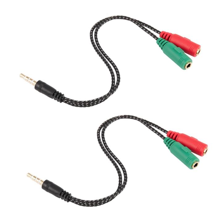 2Pcs Cable Adapter 2 in 1 Splitter 4 Pole 3.5mm Audio Earphone Headset to 2 Female Jack Headphone Mic Audio Cable 3 Pole