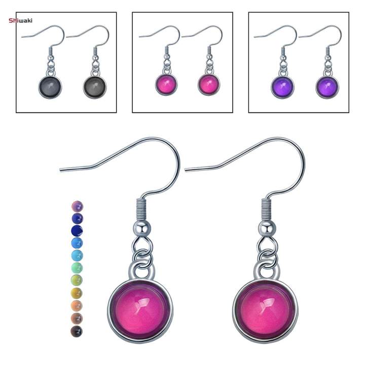 Mood Earrings, Color Changing Earrings ,Round Dangle Drop Dress up French Temperature Opal Earrings Drop Earrings for Birthday, Women