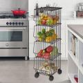 5 Tier Metal Wire Basket Kitchen Rotating Trolley Portable Storage Rack  for Fruits & Vegetable Onion Cutlery, Spice,Jars organizer. 